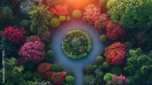 Wallpaper Mural Vibrant azalea park, diverse species, sunset glow, bird's-eye view, rich colors, detailed flowers, wide-angle shot Torontodigital.ca