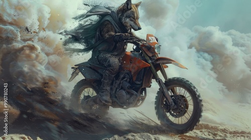 wolf, dirtbike, adventure, fantasy, action, energy, speed, extreme, sports, chase, motion, dust, thrill, wild, bike, trail, reckless, ride, adrenaline, chase, bold, animal, racing, dynamic, power, dan