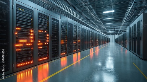 A generated image showcasing the Dayun data center with computer networking, server rooms, and AI technology in action. photo