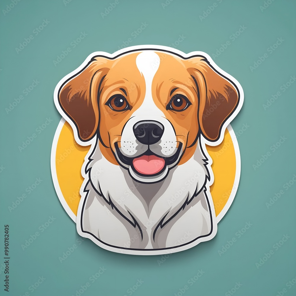 Cheerful dog portrait illustration with a happy expression against a yellow background Cheerful dog portrait illustration with a happy expression against a yellow background