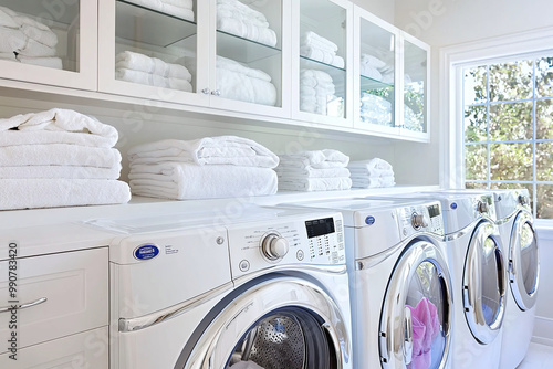 Wallpaper Mural a laundry room cabinet with glass doors, showcasing organized interior  Torontodigital.ca