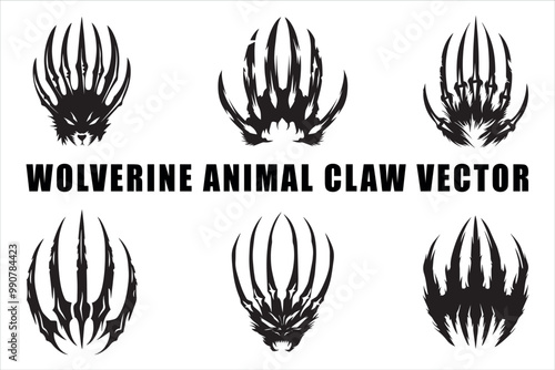 Aggressive Wolverine Claw Vector Silhouette Pack, Fierce Wolverine Claw Vector Silhouette Collection