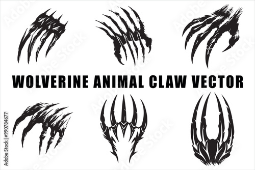 Aggressive Wolverine Claw Vector Silhouette Pack, Fierce Wolverine Claw Vector Silhouette Collection