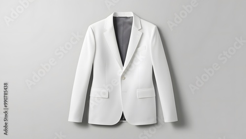 White Blazer Mockup, Men's Suit Jacket Isolated on Grey Background