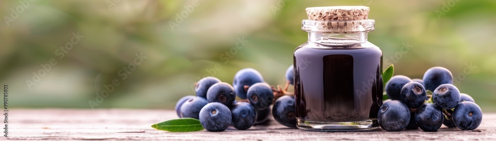 Closeup of a bottle of acai berry extract.