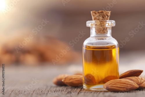 Closeup of a bottle of almond extract.