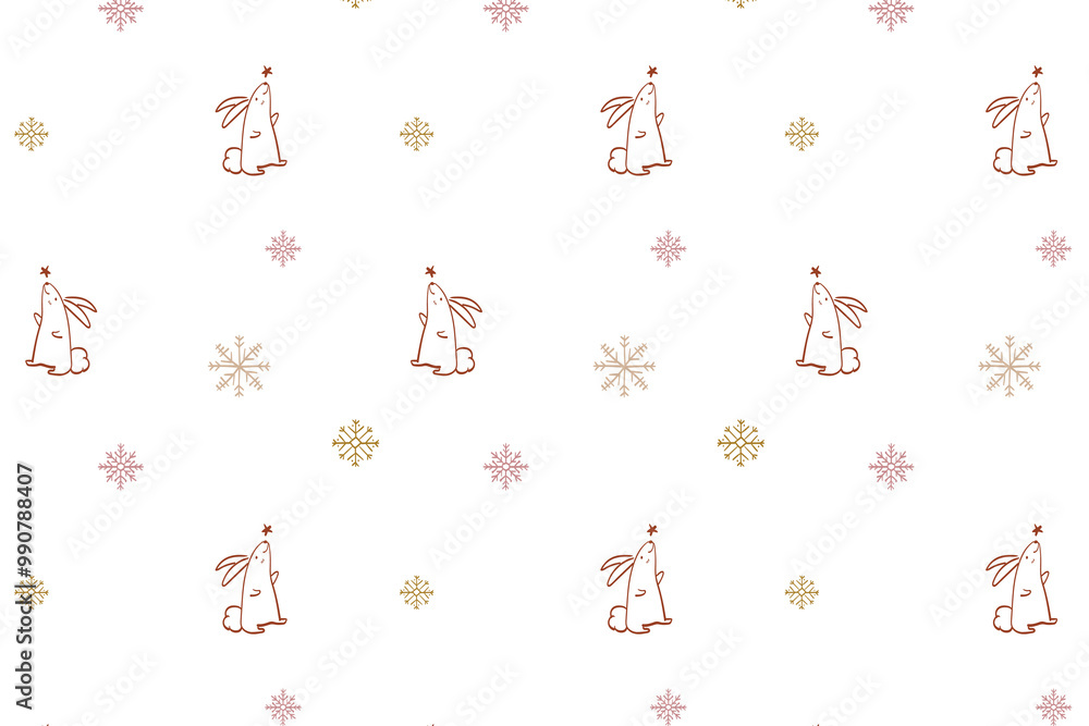 Festive bunny pattern background png transparent, Christmas doodle in pink Festive bunny pattern background png transparent, Christmas doodle in pink