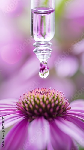 Closeup of echinacea extract in a dropper bottle.