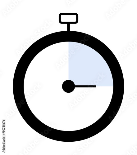 Stopwatch with a minimalist design in black, white, and blue, indicating elapsed time. Ideal for time management, productivity, sports, deadlines, and efficiency. Simple geometric style.