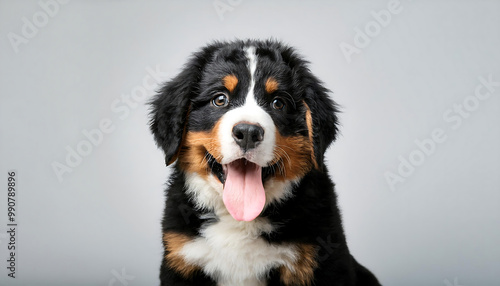 adorable baby bernese mountain dog sticking out its tongue photo