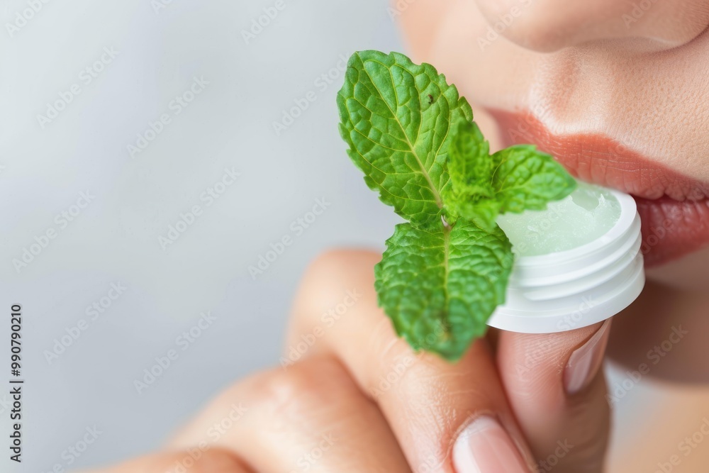 Person using a lip balm with peppermint extract.