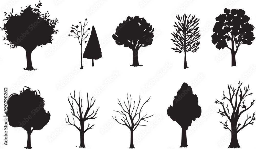 Fototapeta premium Set Trees. Hand drawn vector illustration 
