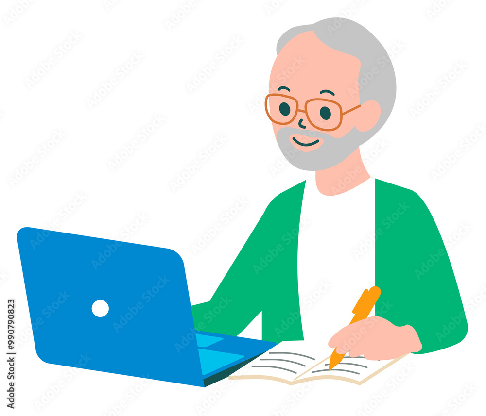 PNG senior e-learning character flat graphic PNG senior e-learning character flat graphic