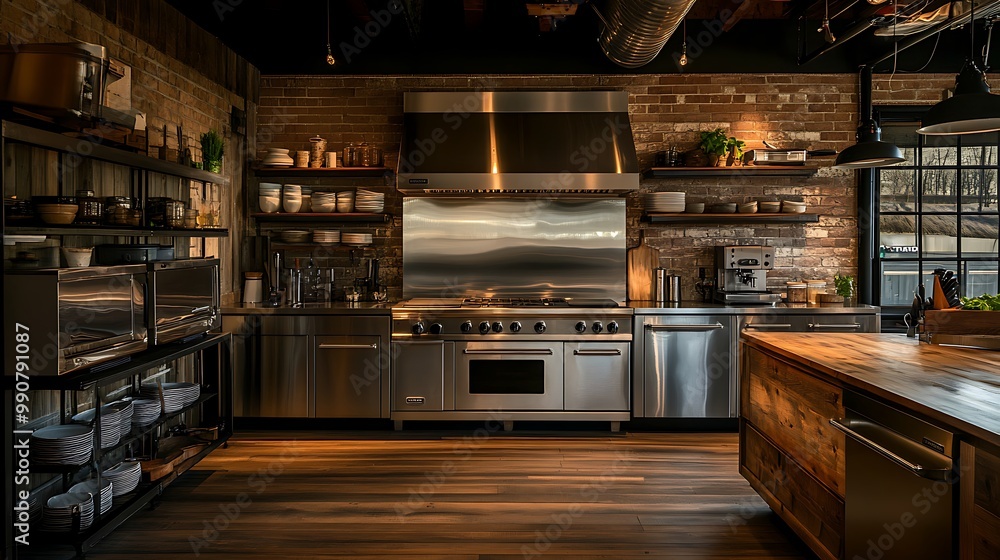 Modern Minimalist Kitchen Room with Wooden Table, luxurious Interior Design, Furniture with Background Modern Minimalist Kitchen Room with Wooden Table, luxurious Interior Design, Furniture with Background