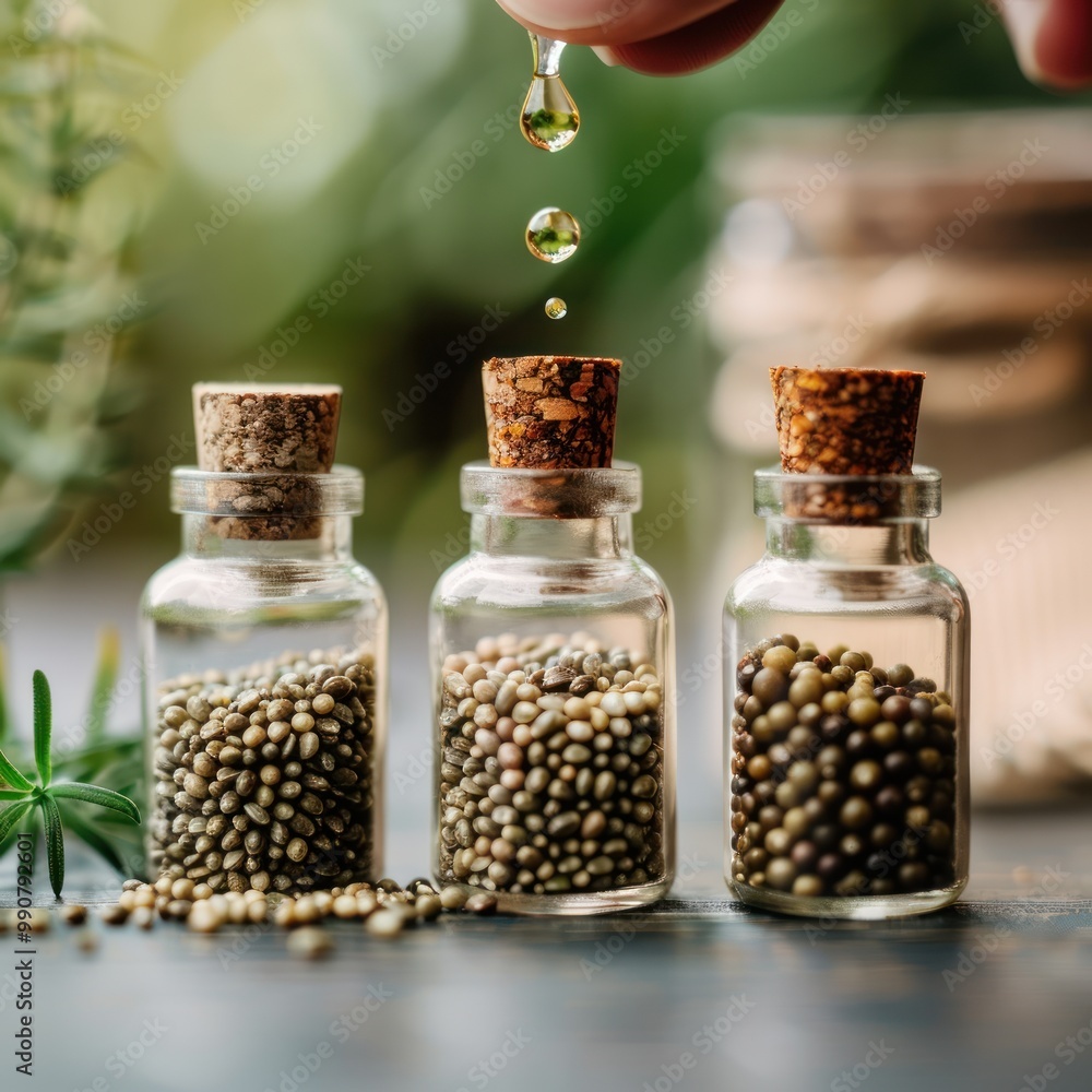 Person preparing seed extracts for health benefits. Person preparing seed extracts for health benefits.