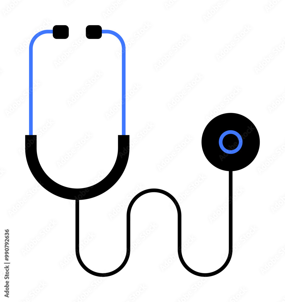 A sleek stethoscope with a black and blue color scheme. Ideal for medical themes, healthcare, diagnostics, patient care, and professional medical services. Minimalist vector style. A sleek stethoscope with a black and blue color scheme. Ideal for medical themes, healthcare, diagnostics, patient care, and professional medical services. Minimalist vector style.