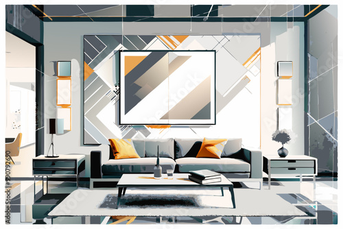 Modern Living Room Interior with Geometric Art and Stylish Furniture