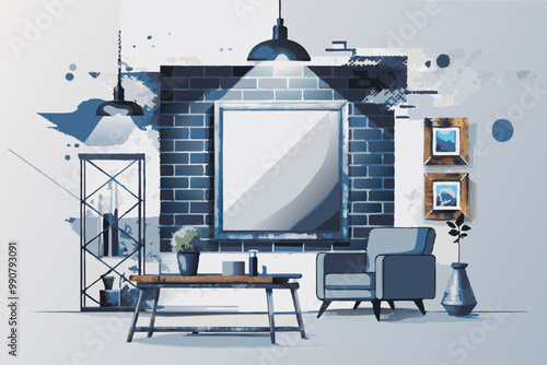 Modern Minimalist Living Room Interior with Abstract Art Elements