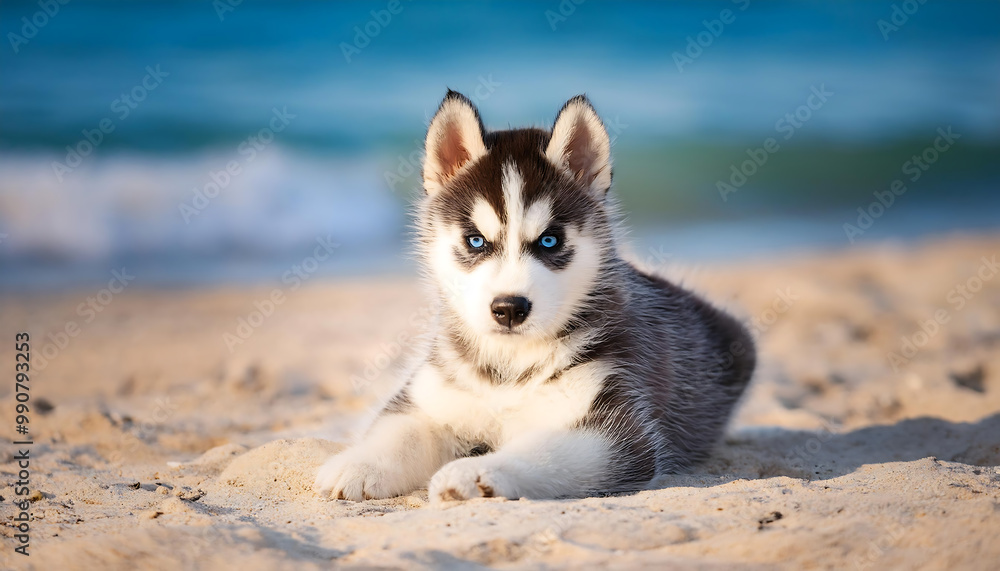 adorable baby siberian husky at the beach adorable baby siberian husky at the beach