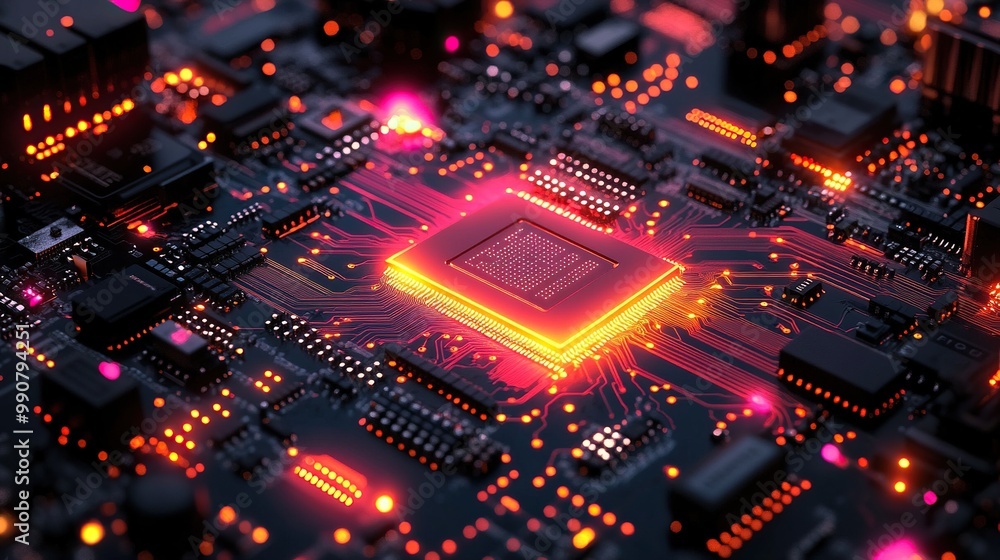 A vector illustration of a circuit board and chipset showcases the interconnectedness of digital engineering and computer technology. A vector illustration of a circuit board and chipset showcases the interconnectedness of digital engineering and computer technology.