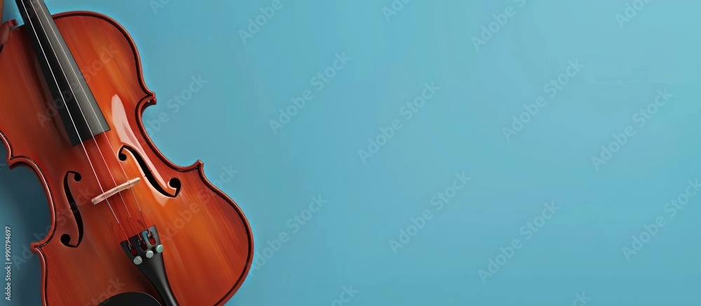 Fototapeta premium beautiful violin detail on rustic wooden, blue background