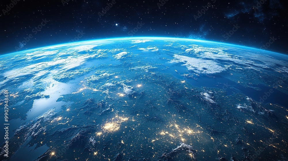 Fototapeta premium A view of China from space on a realistic model of Earth illustrates the concept of digital connectivity and global technology networks.