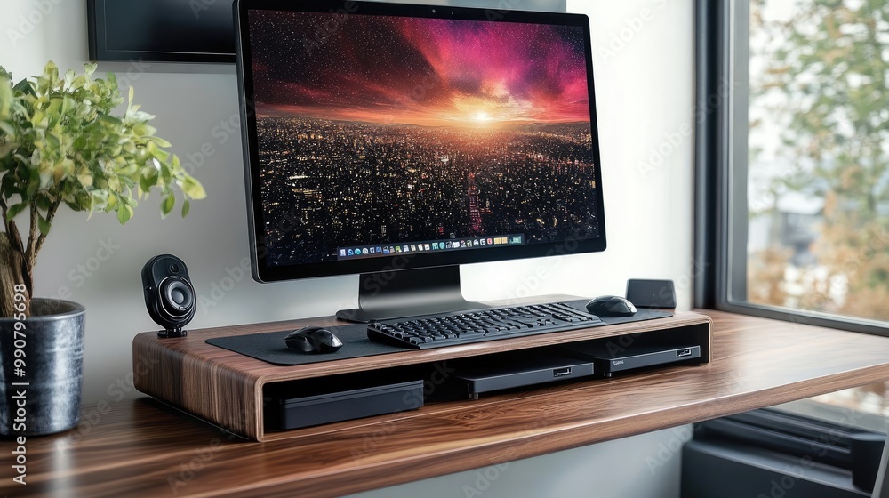 Fototapeta premium Adjustable monitor riser with built-in storage drawers