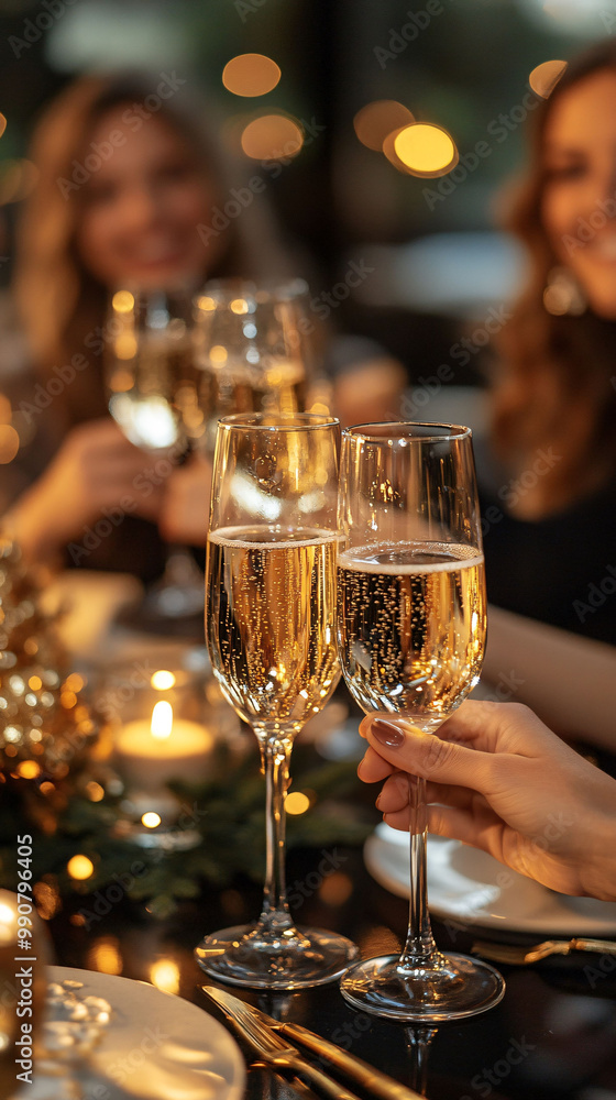 Friends Celebrating with Champagne During Festive Gathering Friends Celebrating with Champagne During Festive Gathering