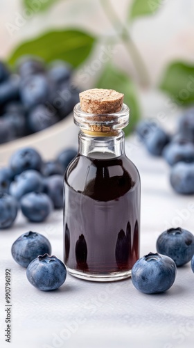 Closeup of a bottle of blueberry extract.