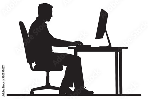 silhouette of a person working on a computer
