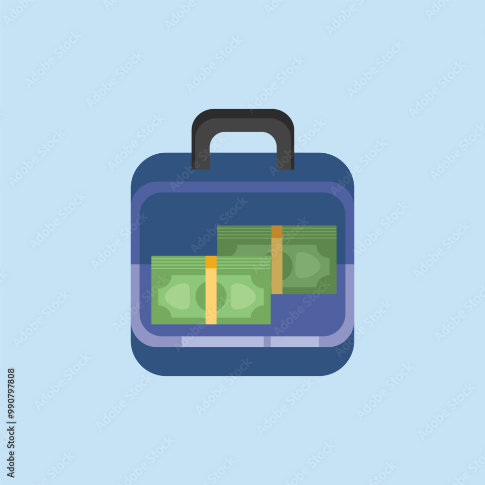 money papers in suitcase in flat vector design. money papers in suitcase in flat vector design.