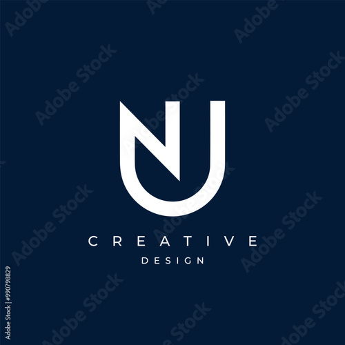 Letter NU Logo Design , Minimal Letter NU Icon