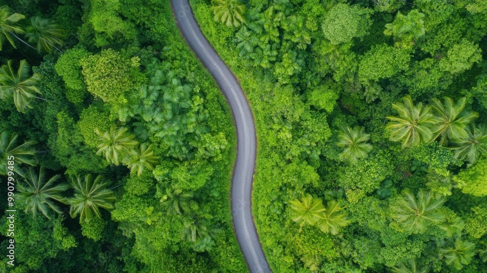 Aerial View of a Winding Path Through Lush Green Forest Aerial View of a Winding Path Through Lush Green Forest