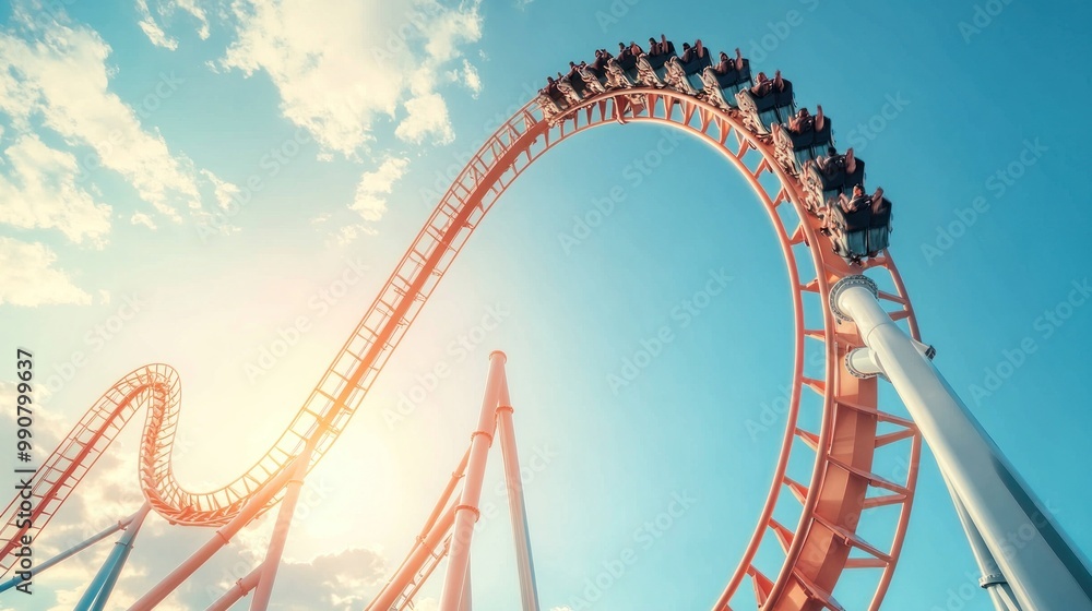 Roller Coaster Ride Against the Blue Sky Roller Coaster Ride Against the Blue Sky