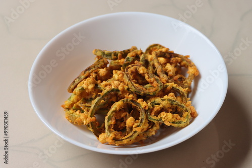 Marcha na ring bhajiya, Gujrati snack, ring fritters made with chili peppers photo