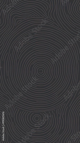 A dark, abstract design featuring concentric circular lines creating a textured pattern.