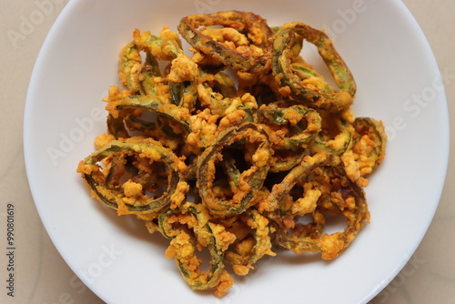 Marcha na ring bhajiya, Gujrati snack, ring fritters made with chili peppers photo