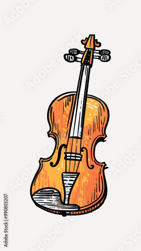 Hand-drawn vibrant orange violin