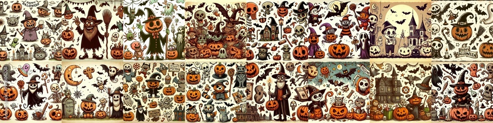 Naklejka premium Halloween cartoon vintage illustration. AI generated illustration