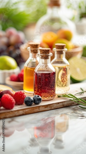 Person making fruit extracts in a home kitchen.