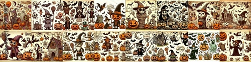 Halloween cartoon vintage illustration. AI generated illustration