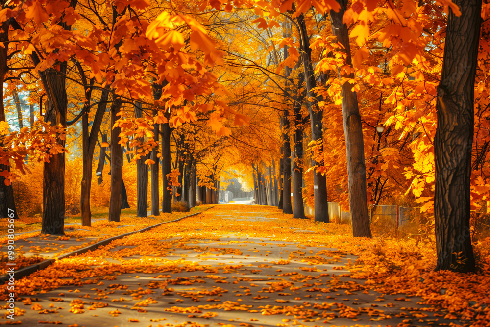 Fototapeta premium Alley in the autumn park, illustration