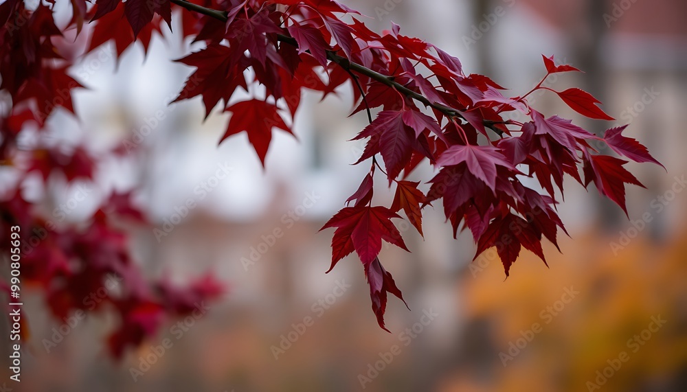 In mid-fall, an autumn branch, heavily laden with deep crimson leaves, appears to be caught in the silent moment of collapse, frozen in time as it succumbs to gravity. In mid-fall, an autumn branch, heavily laden with deep crimson leaves, appears to be caught in the silent moment of collapse, frozen in time as it succumbs to gravity.