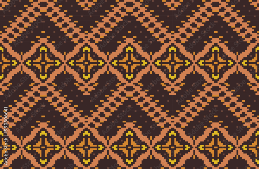 Pixel Art Star Islamic Patternfolk Embroidery, Aztec Geometric Ornament Print. Design for Carpet, Wallpaper, Clothing, Wrapping, Fabric Pixel Art Star Islamic Patternfolk Embroidery, Aztec Geometric Ornament Print. Design for Carpet, Wallpaper, Clothing, Wrapping, Fabric