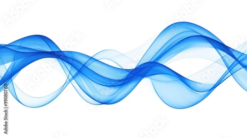 A smooth, flowing design featuring blue waves on a white background.