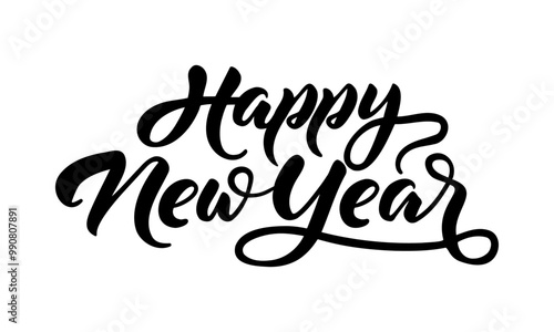 HAPPY NEW YEAR 2025 black vector brush calligraphy banner