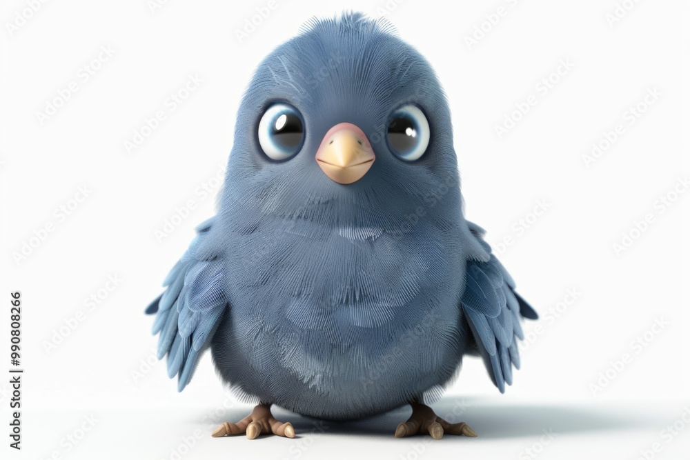Fototapeta premium Adorable blue cartoon bird with big eyes