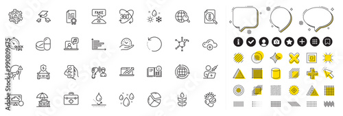Set of Medical mask, Certificate diploma and Quick tips line icons for web app. Design elements, Social media icons. Car charging, Waterproof, Search icons. Vector