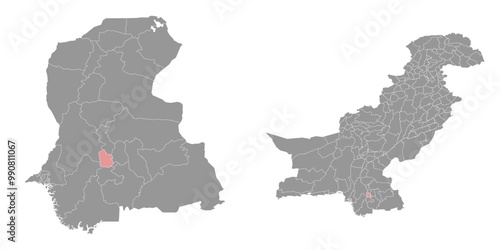 Hyderabad district map, administrative division of Pakistan. Vector illustration.