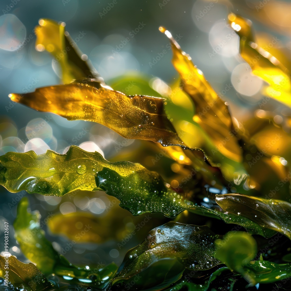 Closeup of kelp extract with fresh seaweed.